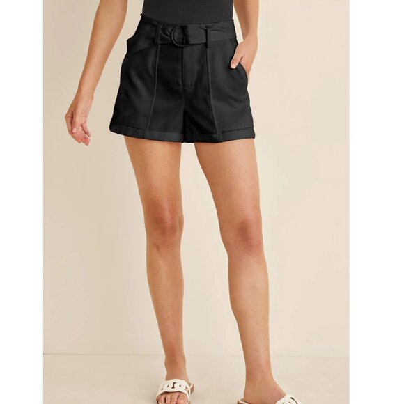 VENUS High Waist Shorts Cuffed, Black Twill w Pockets & Belt Casual Dress 16 NEW - Picture 2 of 7